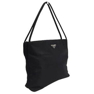 Prada Tote Bag Handbag Triangle Plate Zipper Pocket Black